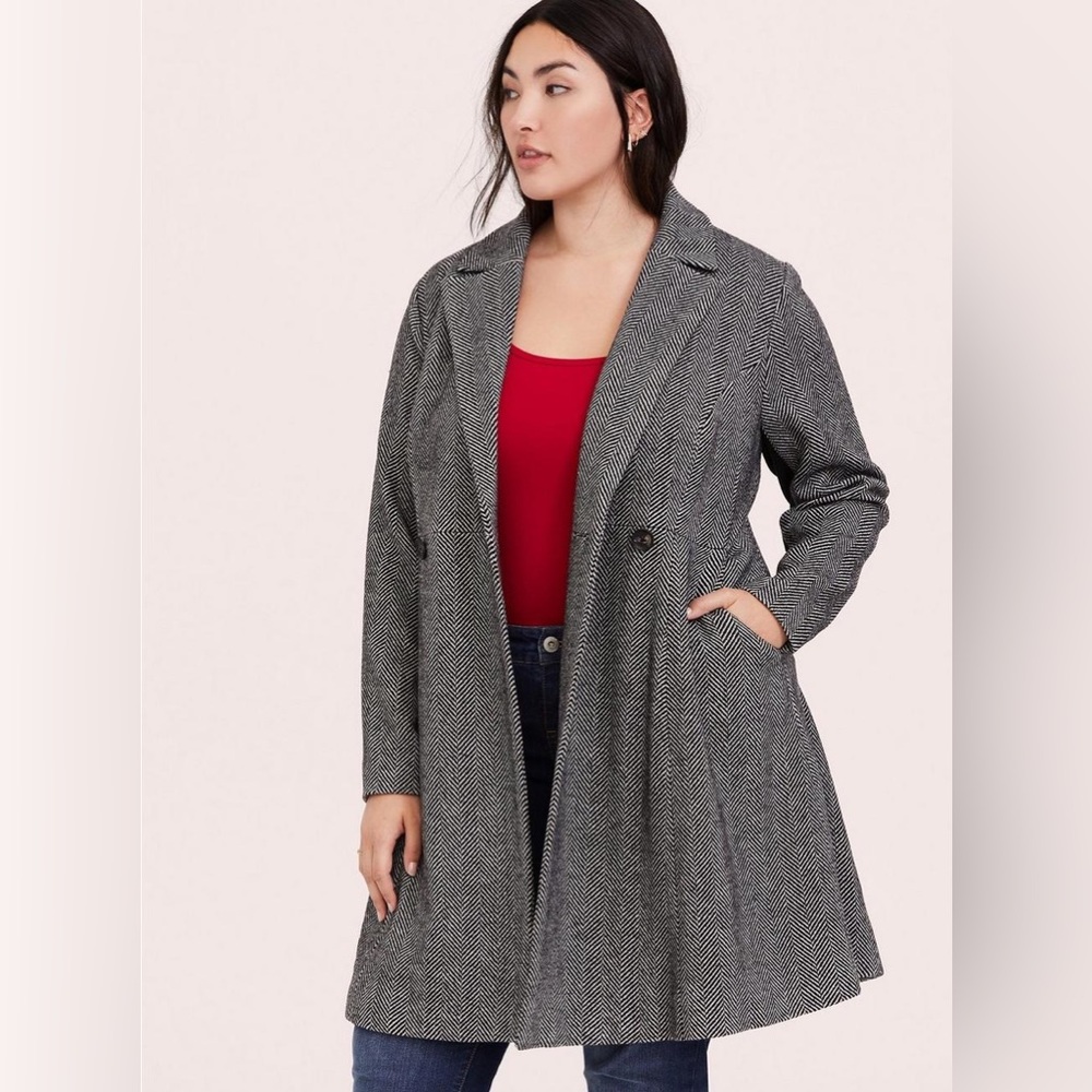 Torrid plus size wool fit and flare herringbone coat